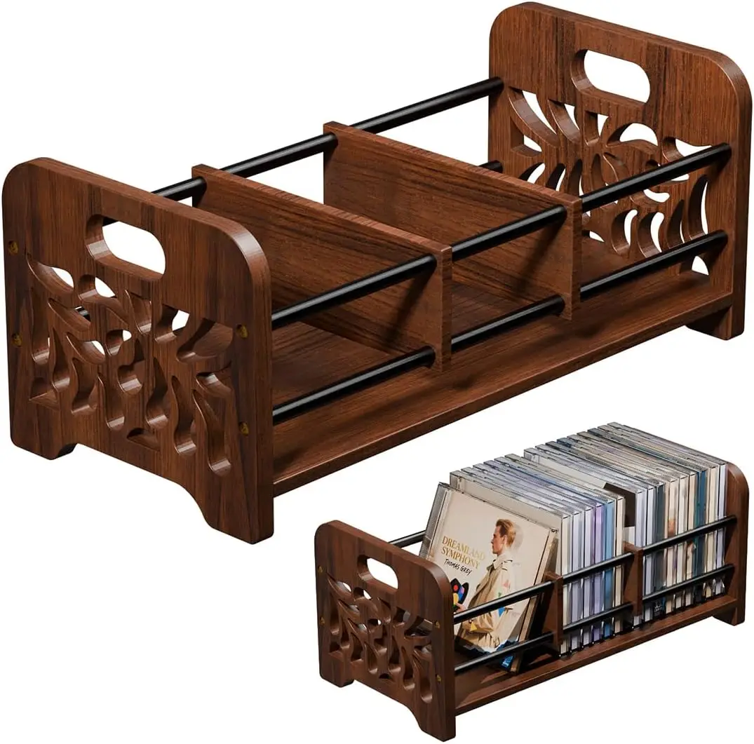 

CD Holder,DVD Holder Storage,Wood CD Rack Organizer,DVD Rack,Cassette Tape Storage with Dividers for CDs, DVDS, Tapes,Vi