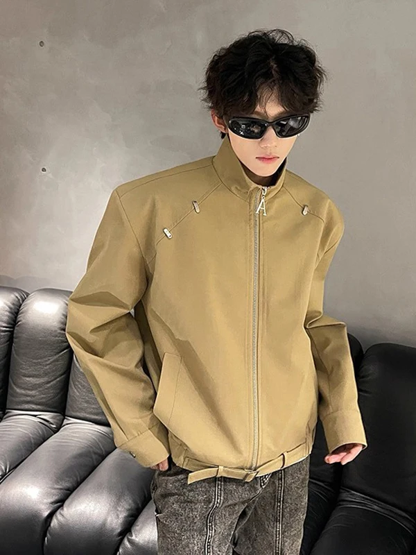 

ort Padded oulder Stand Collar Men's Jaet Autumn Spring Metal Splicing Design Cleanfit Pilot Jaet Cotton Polyester Blend