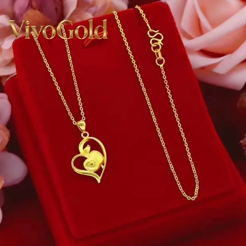 

VivoGoldJapanese and Korean fashion 9999 24K Real Gold Women's Love Necklace Gold Love Apple Necklace Women gift for wife luxury