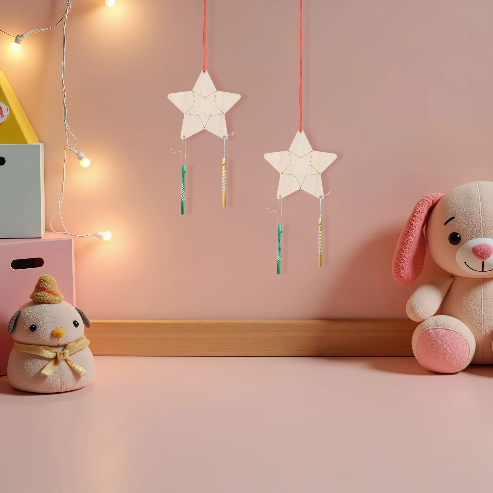 12Sets Kids DIY Houten Ster Windgong Craft Kits Onvoltooide Houten Kunst Ambachtelijke Benodigdheden Verjaardagsfeestje Schoolprojecten Decoraties