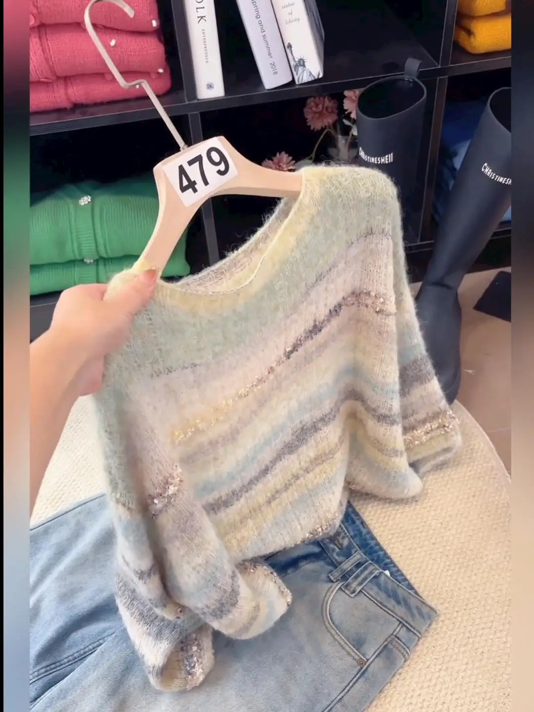 Soft Long Sve Women's Knitted Sweater Spring Autumn New Loose Lazy Sle Rainbow adient Comfortable Warm Faionable