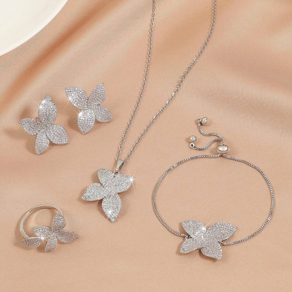 

Silver fully embellished zircon flower set for women suitable for daily wear New Year gift jewelry