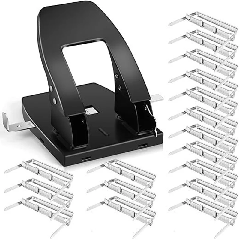NEW 2 Hole Punch With 100 Binder Paper Fastener For 30 Sheet Capacity Paper File Folder Binder
