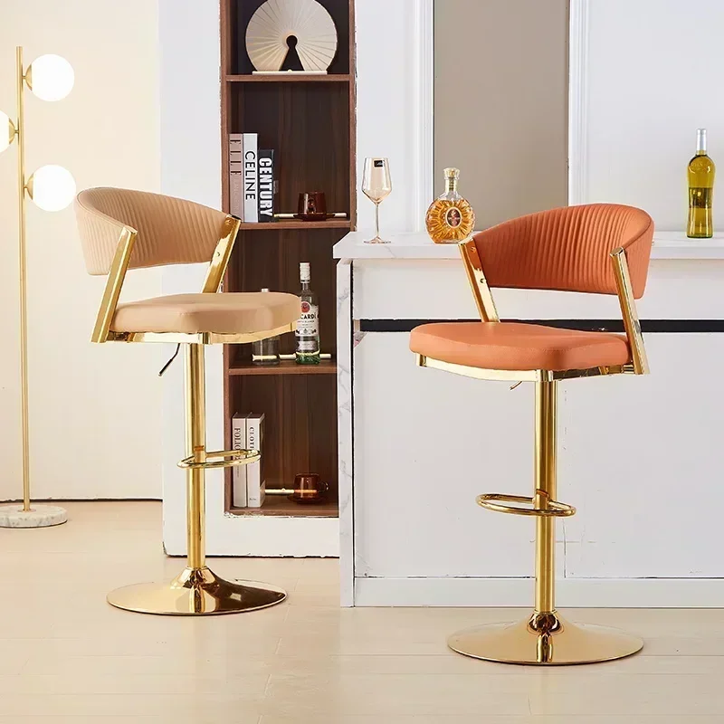 Luxury Minimalist Bar Stool Lounge Design Gold Leg Round Bar Stools Nordic Base Salon Taburetes Altos Cocina Counter Furniture