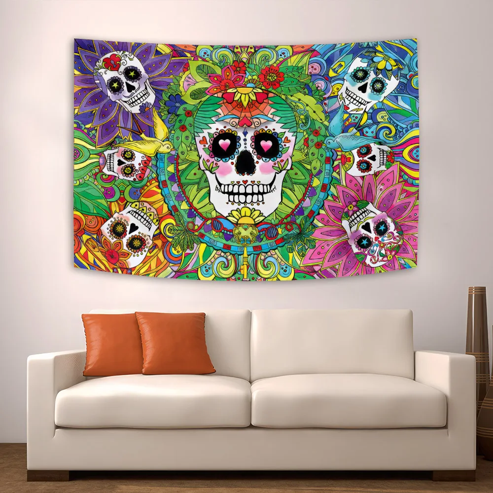 90X150 Day Of The Dead Mexican Carnival Sugar Skull Wall Mexican Tapestry Hanging Living Room Decoration Tapestry