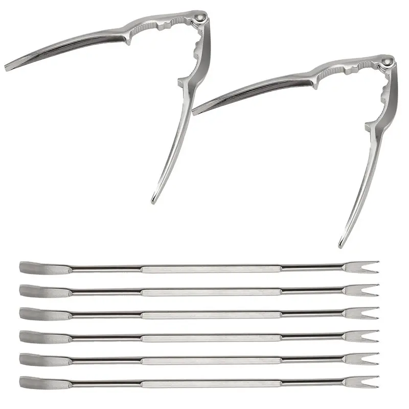 M12K-8 Piece Seafood Tool Kit, Stainless Steel Crab Leg Cracker And Forks Nut Cracker Set Shellfish Sheller