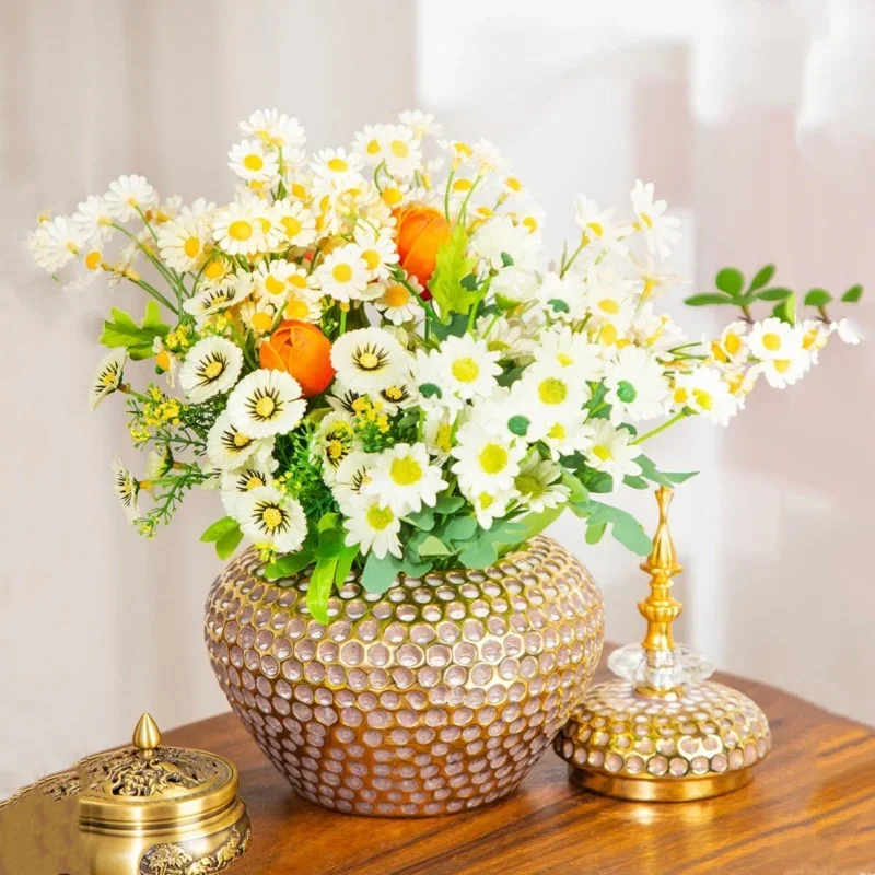 Gold Ceramic Storage Tank Ginger Jar Flower Arranger Flower Vase Diamond Shogun Jar Retro Home Decoration Accessories