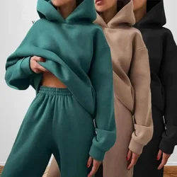 Women's Tracksuit Suit Autumn Fashion Warm Hoodie Sweatshirts Two Pieces Oversized Solid Casual Hoody Pullovers Long Pant Sets
