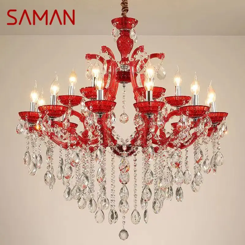 SAMAN LuxuriousCandle Pendent  Lamp European Style Crystal Lamp Art Living Room Restaurant Villa Staircase Duplex Building