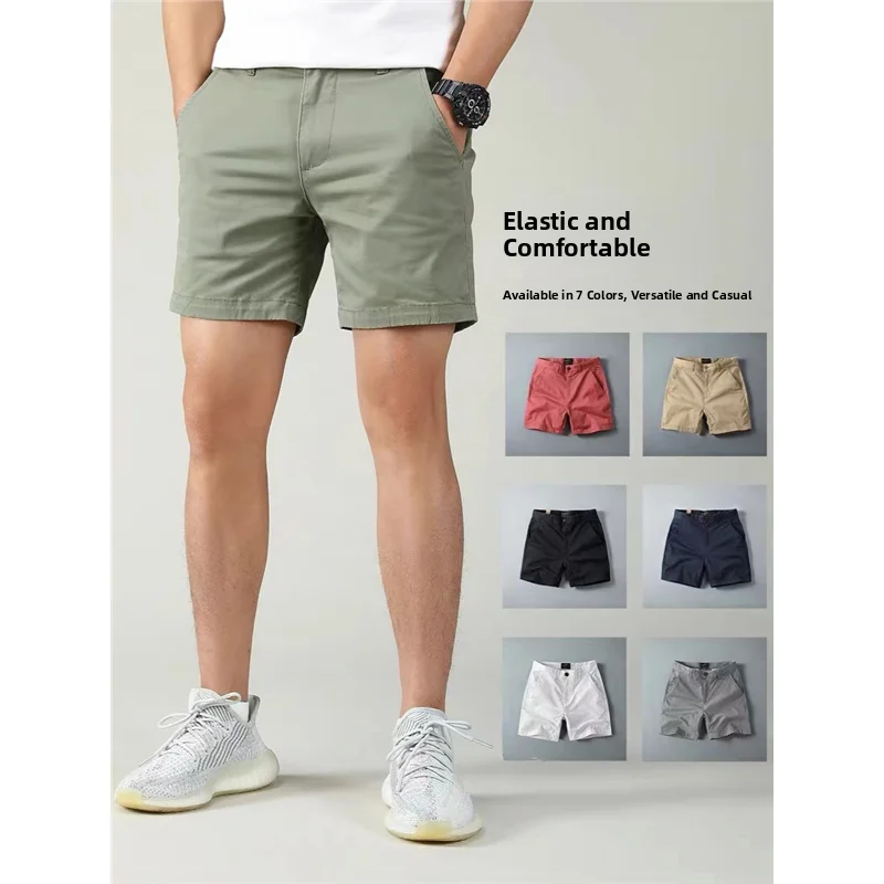 

Men's Casual Cotton Shorts Summer Leisure Pure Color Elastic 3/4 Length Shorts Youthful Vitality Straight Leg mid Waist Shorts