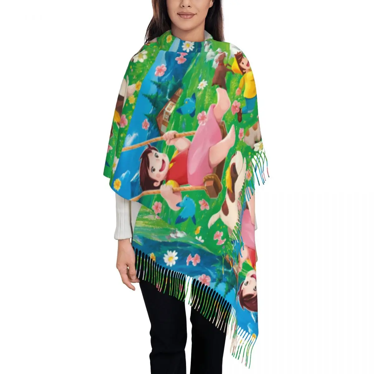 

Индивидуальный аниме Heidi Girl Of The Alps, шарф с кисточками из комиксов, женский мягкий платок, женские зимние шарфы