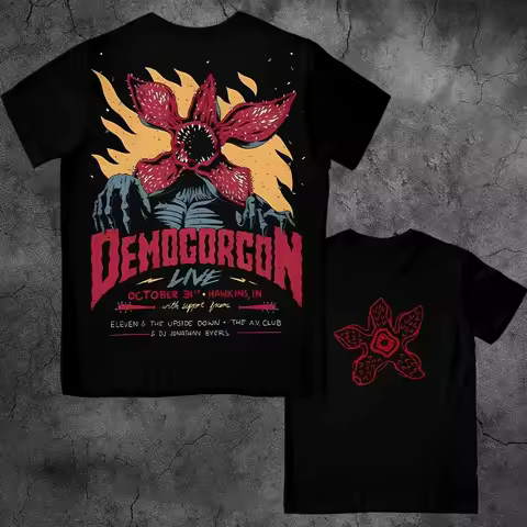 Eddie Munson Stranger Retro Printed T-shirt Demogorgon Man Eating Flower Eagle Pattern T-shirt Y2K Street Wear Women's Top