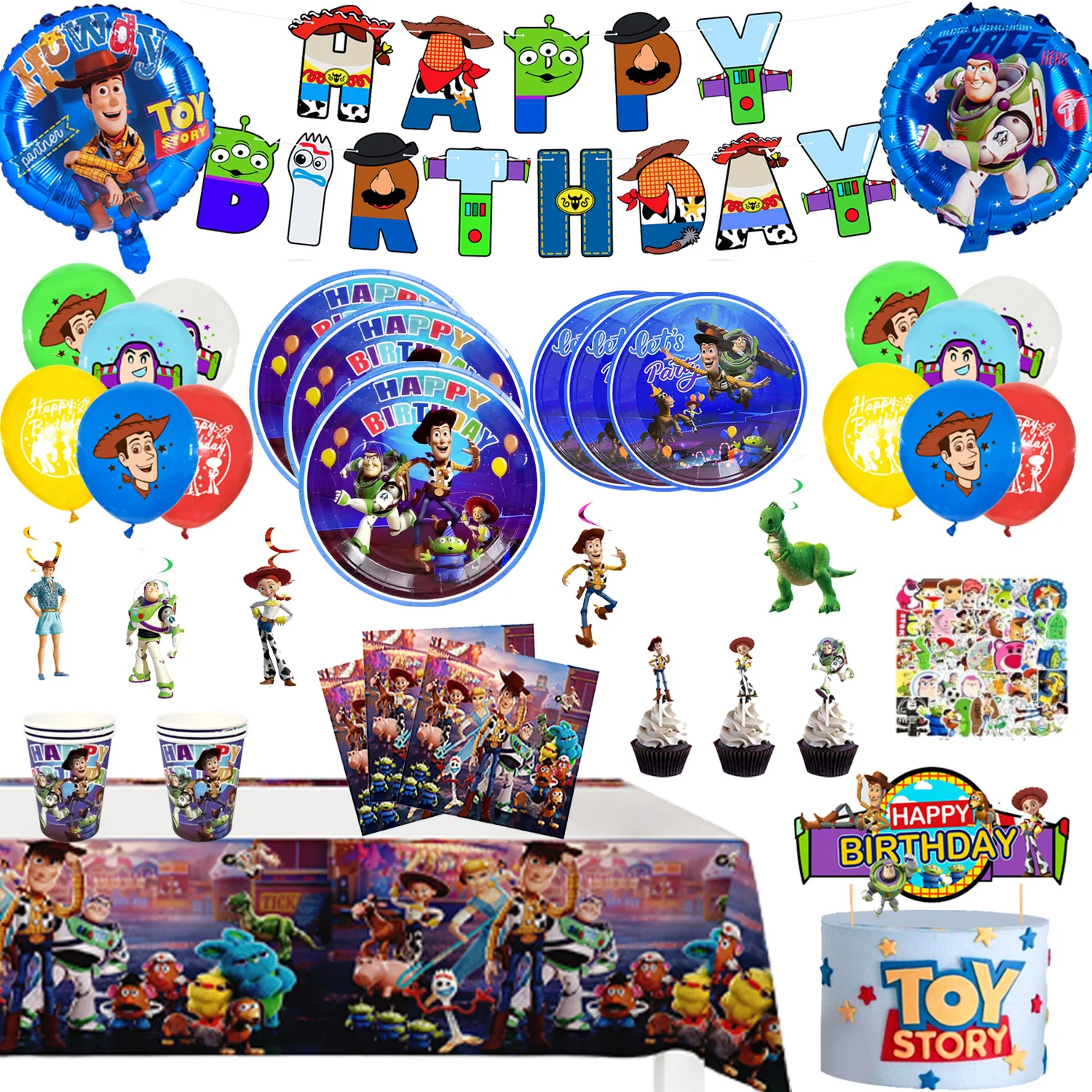 Cartoon Birthday Party Supplies,167pcs Cartoon Party Decorations&Tableware Set- Balloon Banner Plates Cups Tablecloth etc