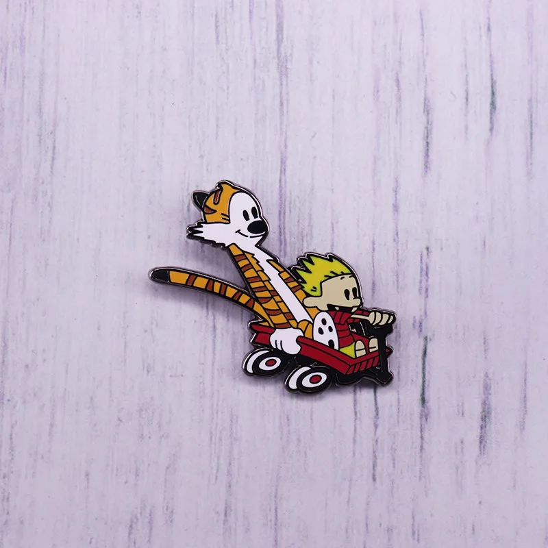 Fun Comic Enamel Pins Custom Cartoon Character Roller Coaster Tiger Brooches Luxury Copper Lapel Badges Jewelry Gifts for Kids