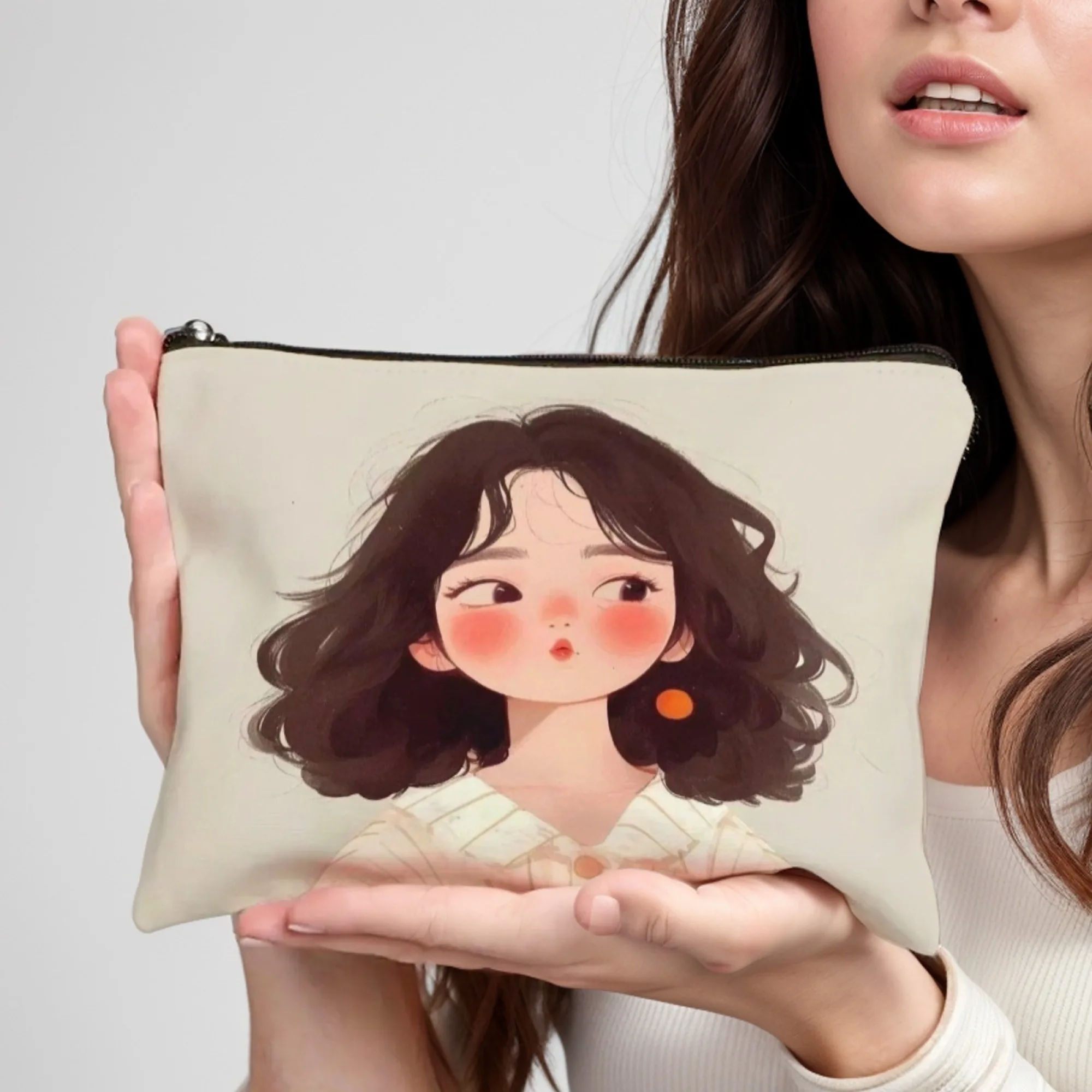 A pretty girl with short hair Durable Zippered Makeup Bag for Travel Cosmetic Pouch with Pockets Toiletry Organizer Christmas