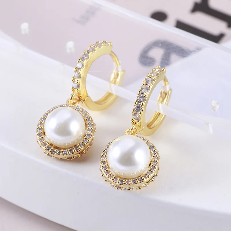 KS European and American New Simple and Versatile Elegant Gentle Pearl Full Diamond Ring Earrings