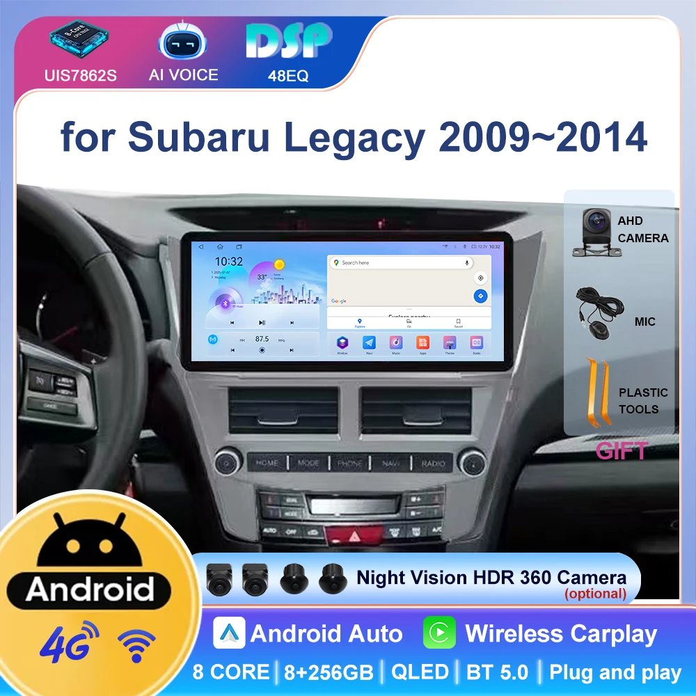 Android 13 Carplay for Subaru Legacy Outback 2009~2014 Car Multimedia Video Player GPS Navigation Touch Screen with 4G WIFI RDS