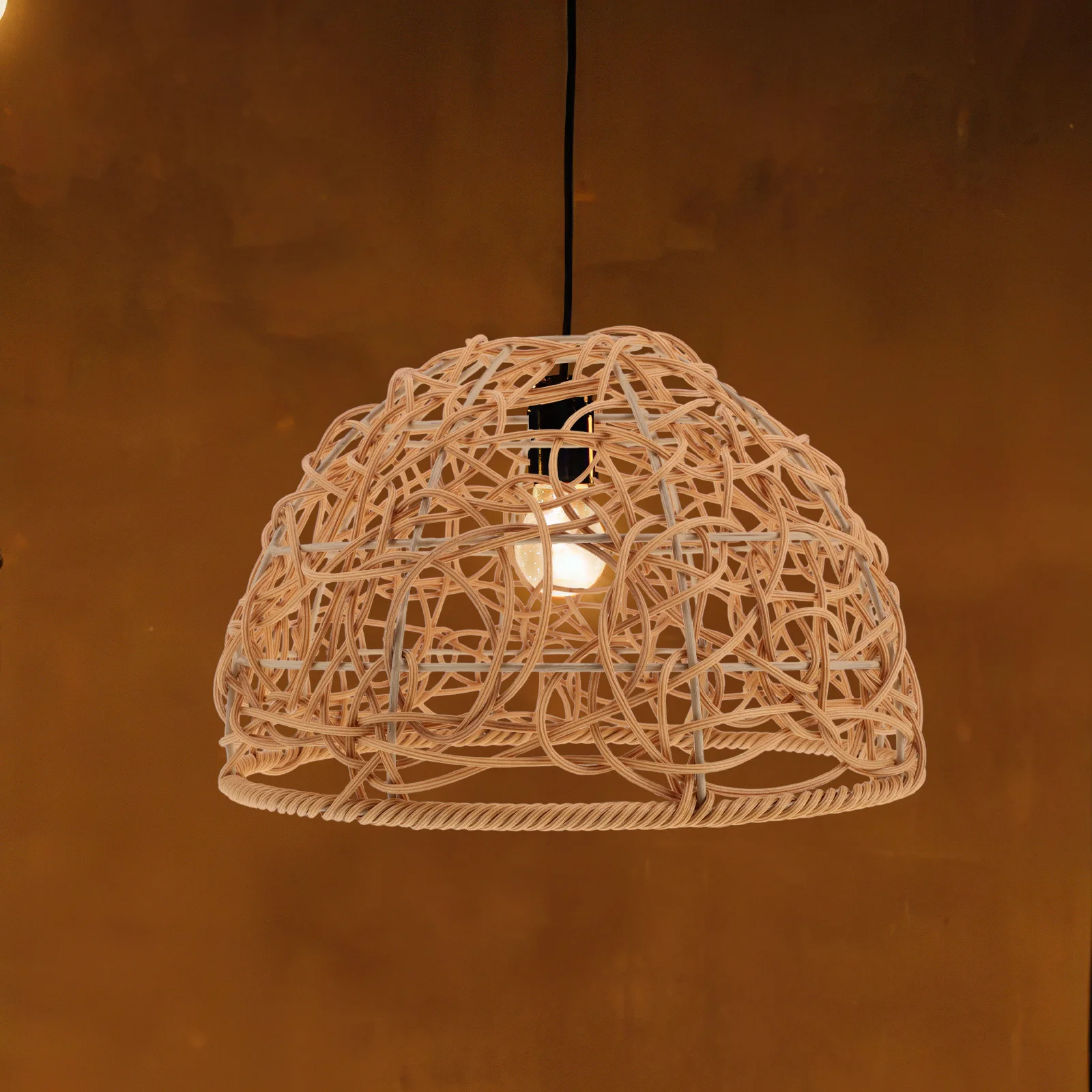 

Faux Rattan Pendant Lampshade Handwoven Woven Light Shade for Farmhouse Kitchen Dining Room Ceiling Decorative Cover