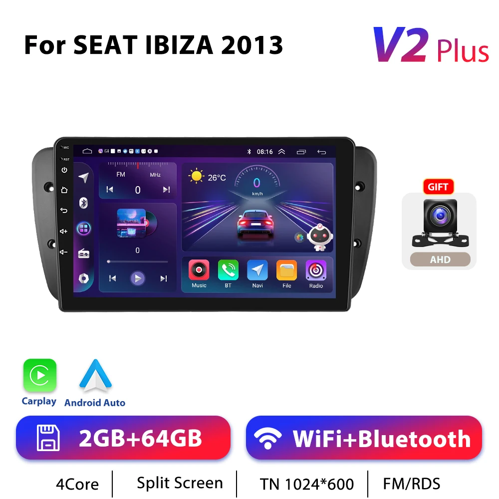Podofo 9 "Autoradio Draadloze CarPlay Android Radio Voor SEAT IBIZA 6j 2009-2013 Multimedia GPS FM 4G WIFI Auto Intelligente Systemen