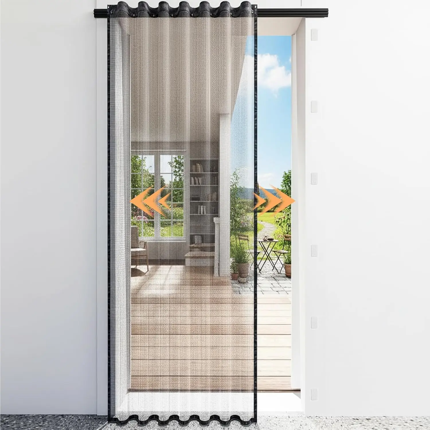 Magnetic Screen Door with Sliding Track, Retractable Sliding Screen Door Mesh, Fits Door Size 36 x 80 Inch, Smooth-Gliding, E