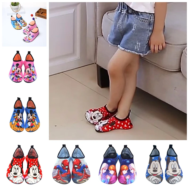 

Summer Baby Boy Girl Floor Shoes Home Socks Cartoon Mickey Minnie Spiderman Elsa Print Antiskid Sneaker Children Kid Swim Sandal