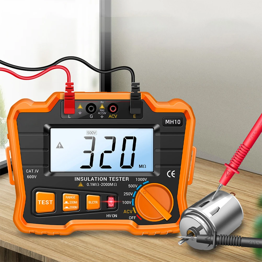 1Set Digital Megohmmeter Insulation Tester LCD Backlight Resistance Meter Smooth Plug Jacks for Electrical Equipment Test