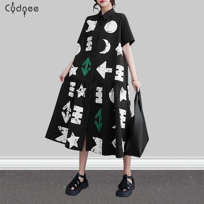 Japanese Inspired Classic Polo Collar Short Sleeves Front Bottons Black Casual Summer Women Nanae Dress