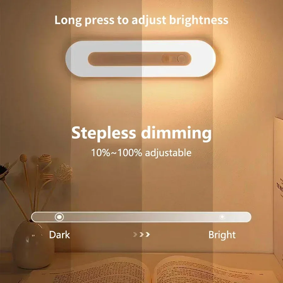 Wireless LED Night Light Motion Sensor Light Rechargeable Dimming Cabinet Lamp for Bedroom Study Kitchen Stair Corridor Lighting