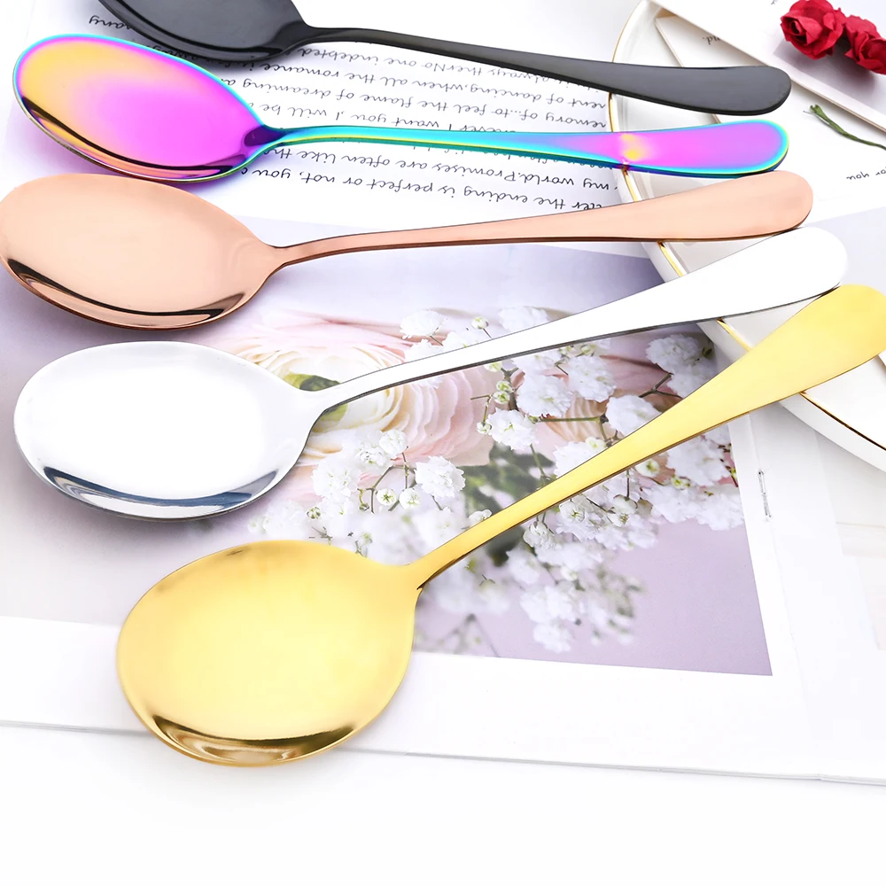 Drmfiy 2/4Pcs Dinnerware Set Kitchen Dinner Public Spoon Restaurant Stainless Steel Distributing Spoon Buffet Serving Spoon