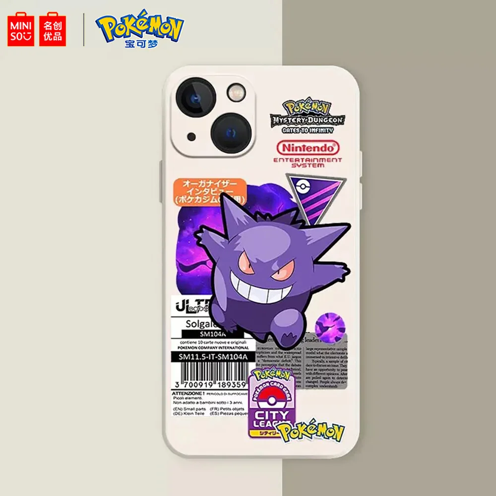 Miniso Pokemon Collaboration Pikachu Gengar Phone Case For iPhone 15 14 13 11 12 16 Pro Max Plus X XR Girl Silicone Phone Case