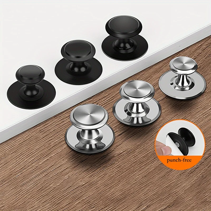 2Pcs Self-Adhesive Cabinet Drawer Pulls, No Punch Mini Single Hole Handles for Wardrobe & Glass Door