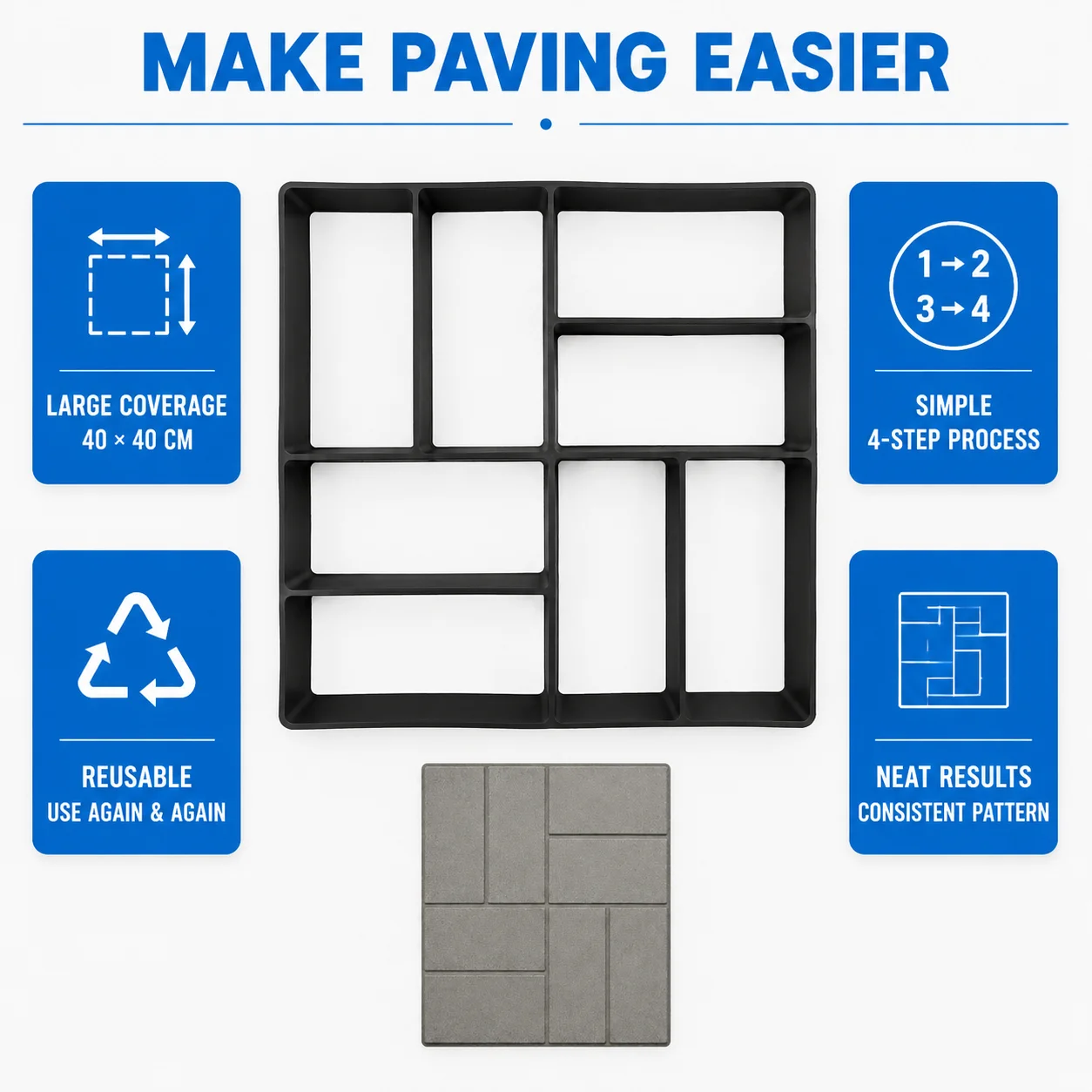 40x40cm Concrete Molds & Cement Molds, Geometric Brick Mold for Garden Patio Walkway, Reusable Paving Mold