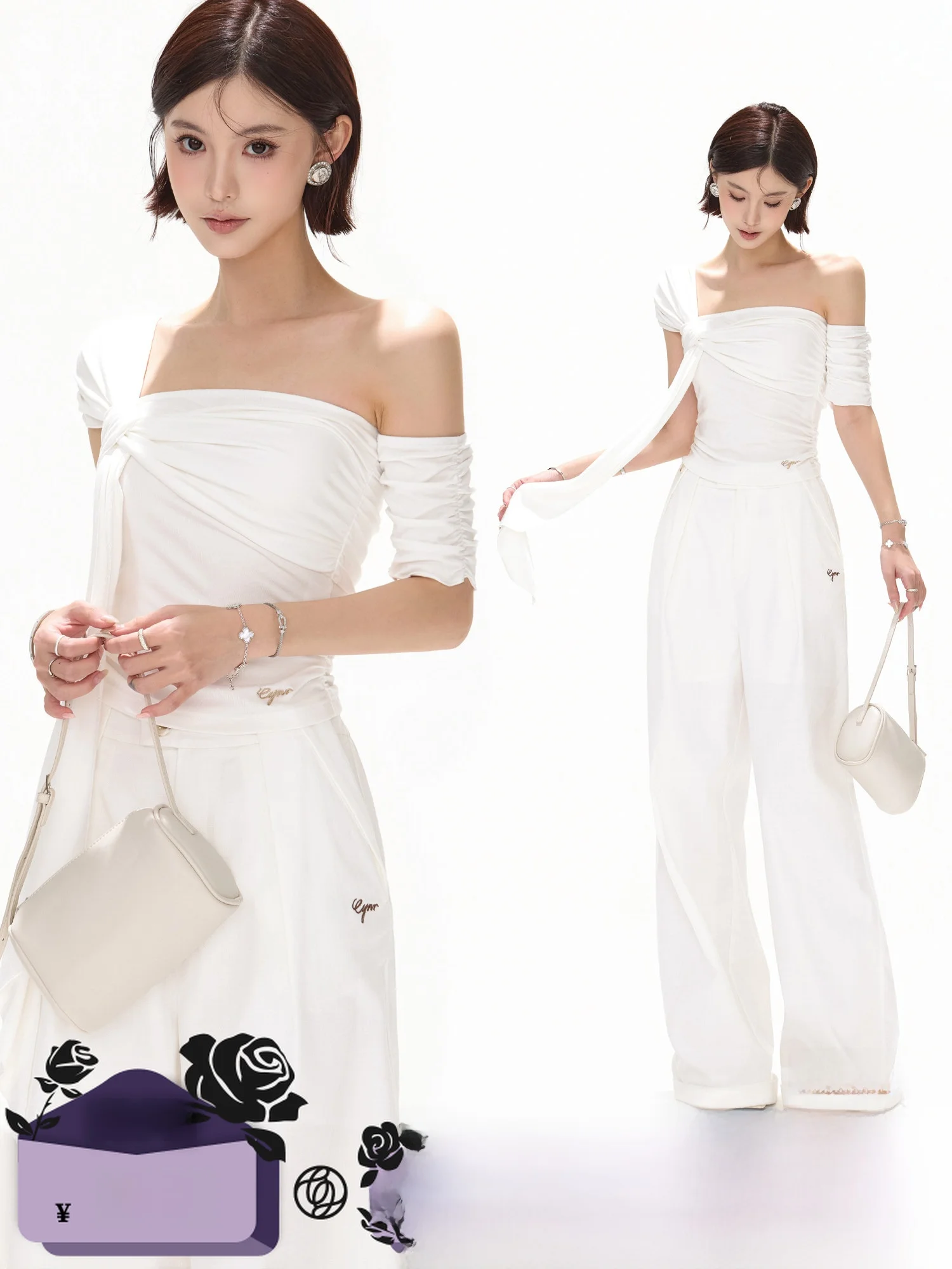 

Топ CYNR Original Design Slim Fit, вязаный, женский, свободного кроя, с плиссированными деталями и перекрученными плечами, с коротким рукавом, приятный к телу, дышащий.