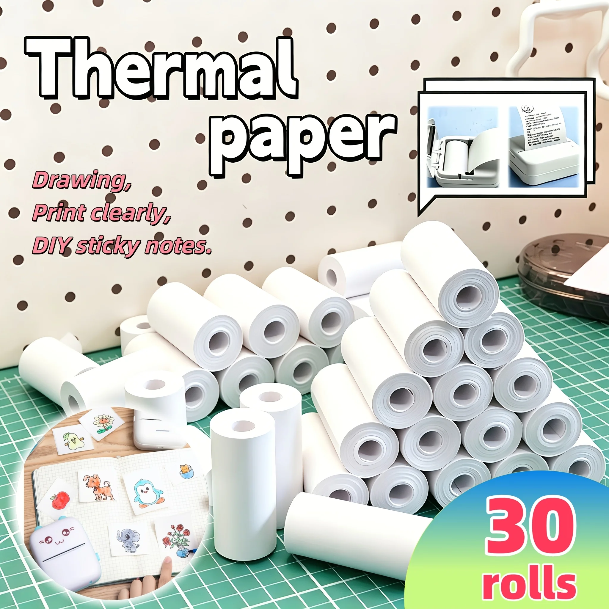 30 Rolls 57x25mm Thermal Paper Roll White Glossy Inkless Compatible for Instant Camera Portable Printer DIY Photo Note Office