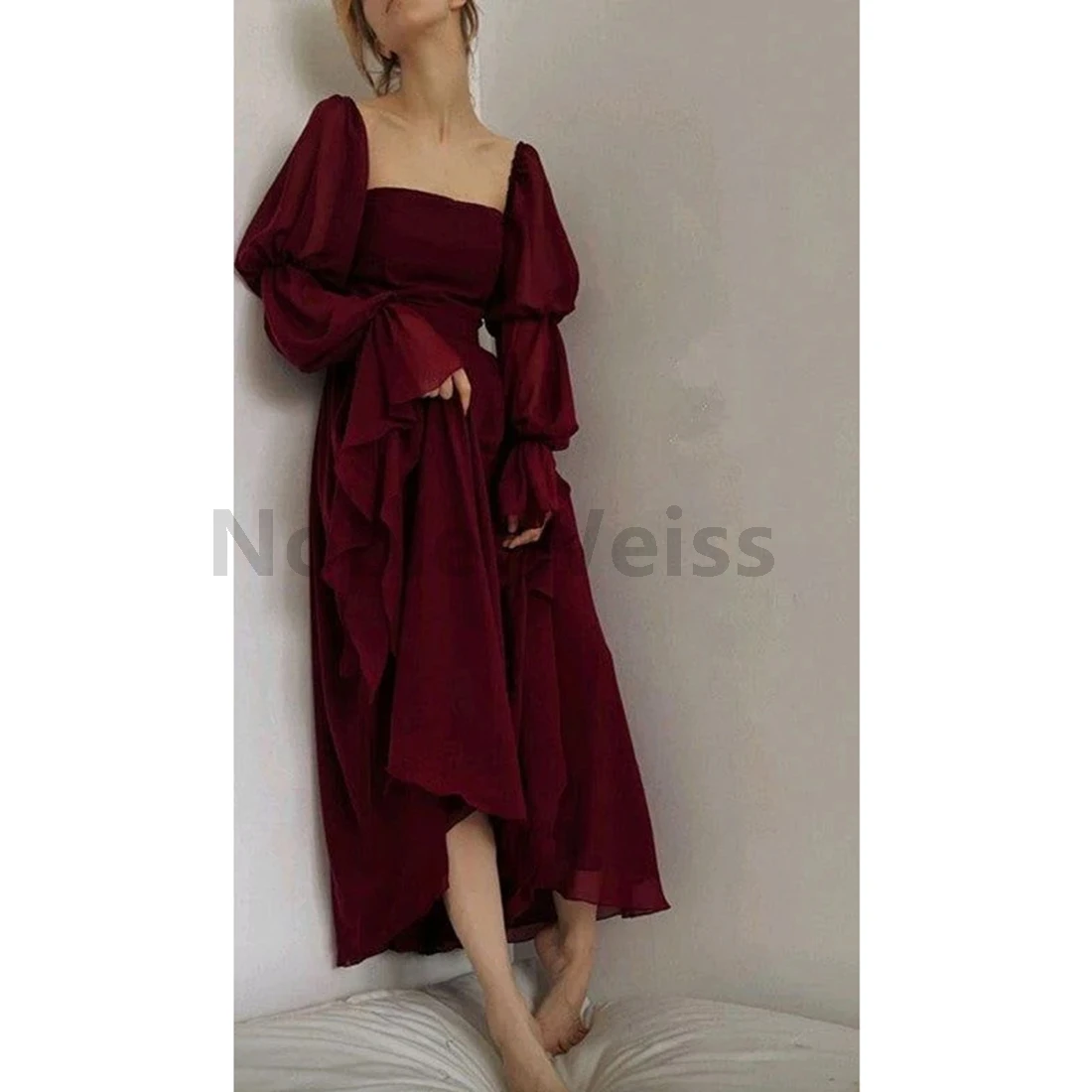 

Square Neck Organza A-Line Evening Dress Long Pleat Prom Gown Customize