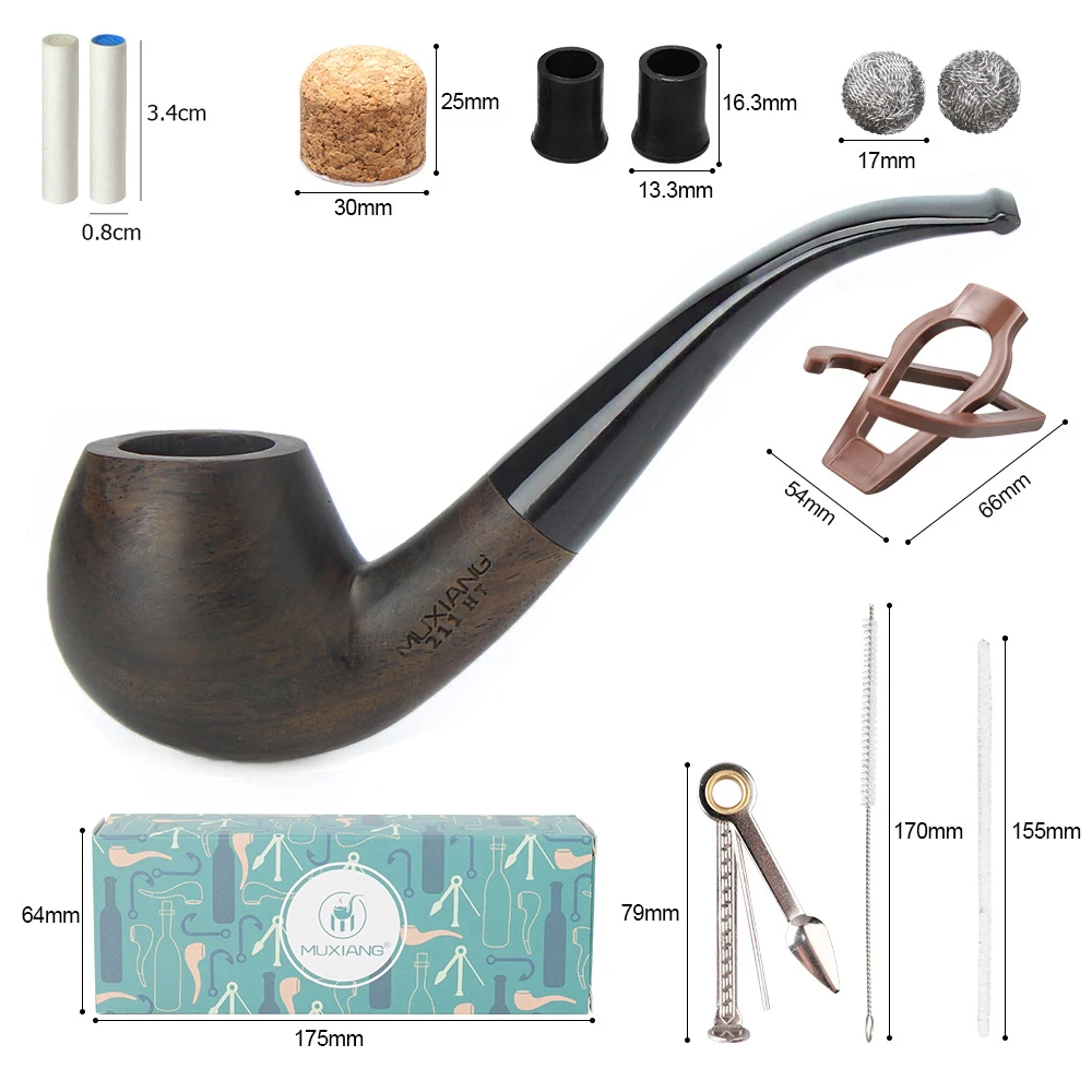 RU Ebony Wood Tobacco Pipe Retro Bakelite Bending Filter Pipe Potable Handheld Smoking Pipe Cigarette Accessories Men\'s Gifts