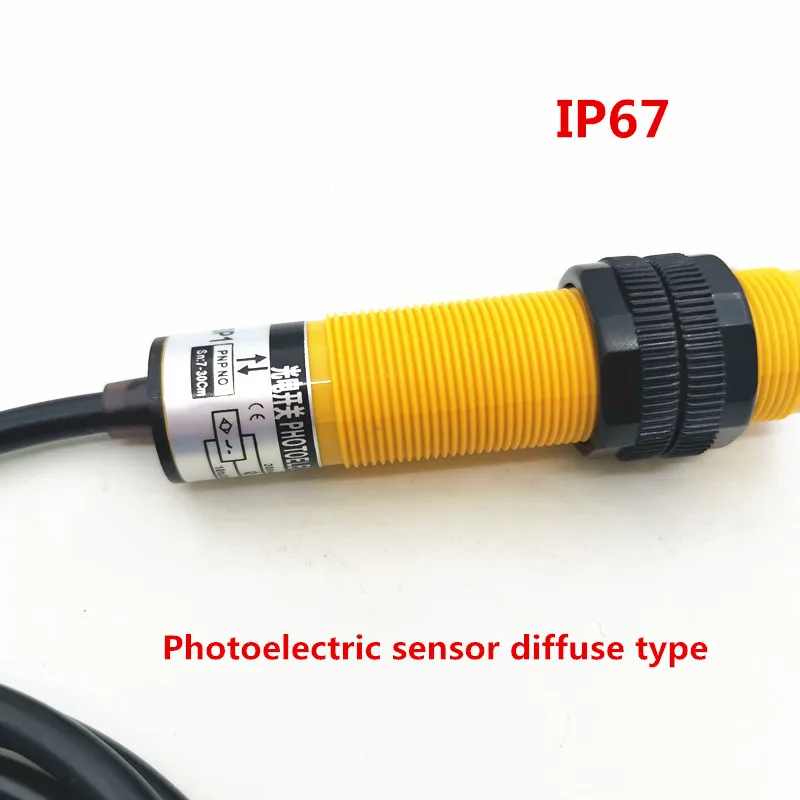 PNP NO IP67 Adjustable Infrared Obstacle Avoidance Photoelectric Sensor Proximity Switch Detection Distance 7-30cm E3F-DS30P1