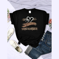 2024 Summer Women's New Trend Leopard Love Digital Printing Round Neck Short Sleeve t-Shirt Casual Fashion Personality Tops