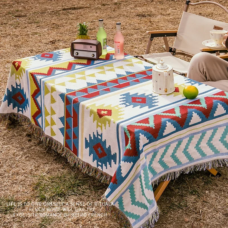 

Boho Decorative Tablecloth Picnic Cloth Mat Tribal Blankets Indian Outdoor Rugs Camping Blanket Bed Sofa Tassels Linen Mats