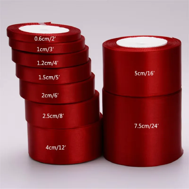 22meters 6mm-75mm Wine Red Satin Ribbons Packing Material DIY Bow Craft Decor Wedding Party Decoration Gift Wrapping Ribbon