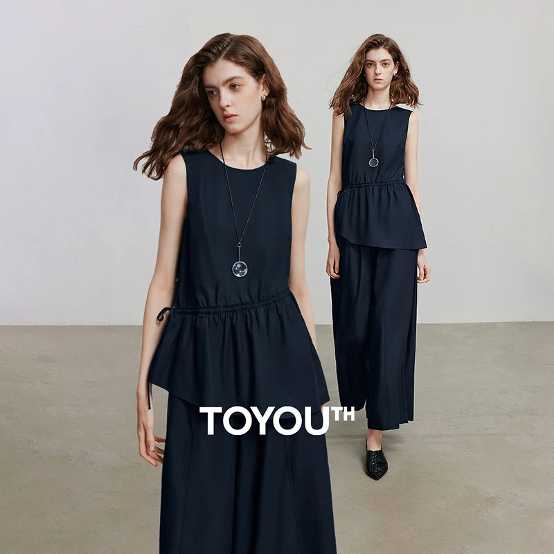 TOYOUTH-Conjunto de dos piezas para mujer, camisetas sin mangas de Lyocell con pantalones de pierna ancha, novedad de verano 2025, 8520026