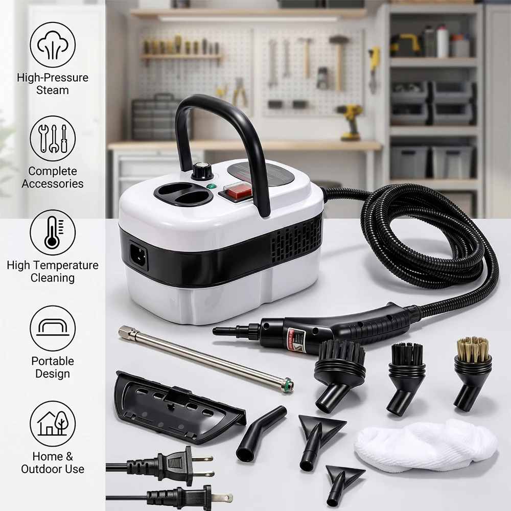 2500W High Pressure Steam Cleaner Portable High Temperature Steam Cleaning Machine with Multi Nozzle Attachments for Kitchen Hood Toilet Curtain Car Home Outdoor Deep Cleaning