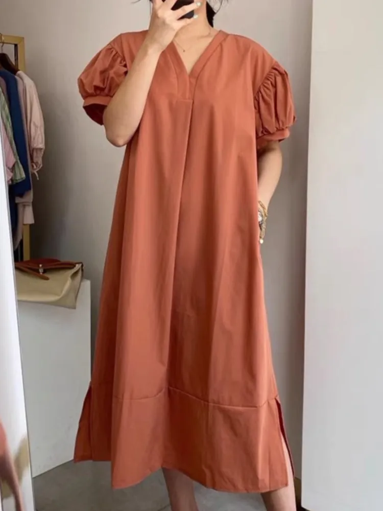 여름 퍼프 슬리브 여성 셔츠 드레스 패션 v 넥 미디 Sundress 빈티지 가운 휴일 보헤미안 드레스 Vestidos