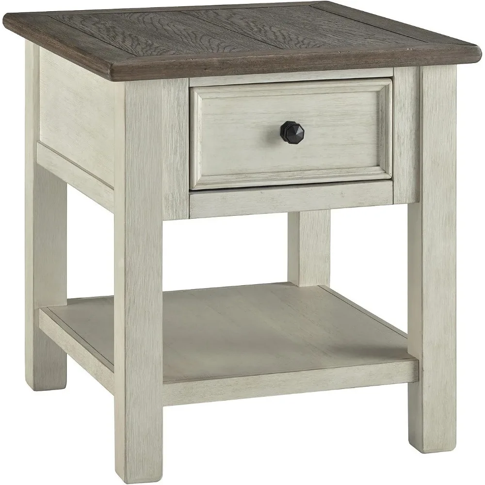 Rustic Two-Tone Square End Table in Vintage Cream Finish