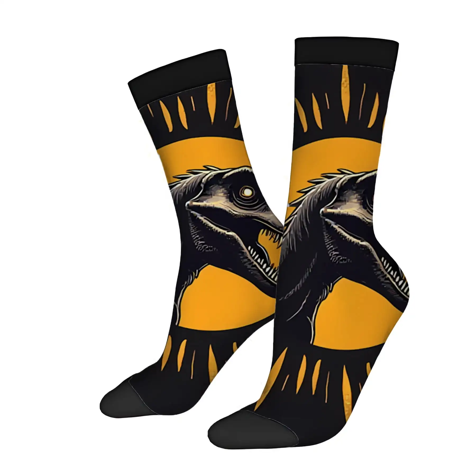 

Универсальные носки Four Seasons (1 пара) — яркий разноцветный дизайн с ярким желтым солнцем и горным силуэтом, модные унисекс