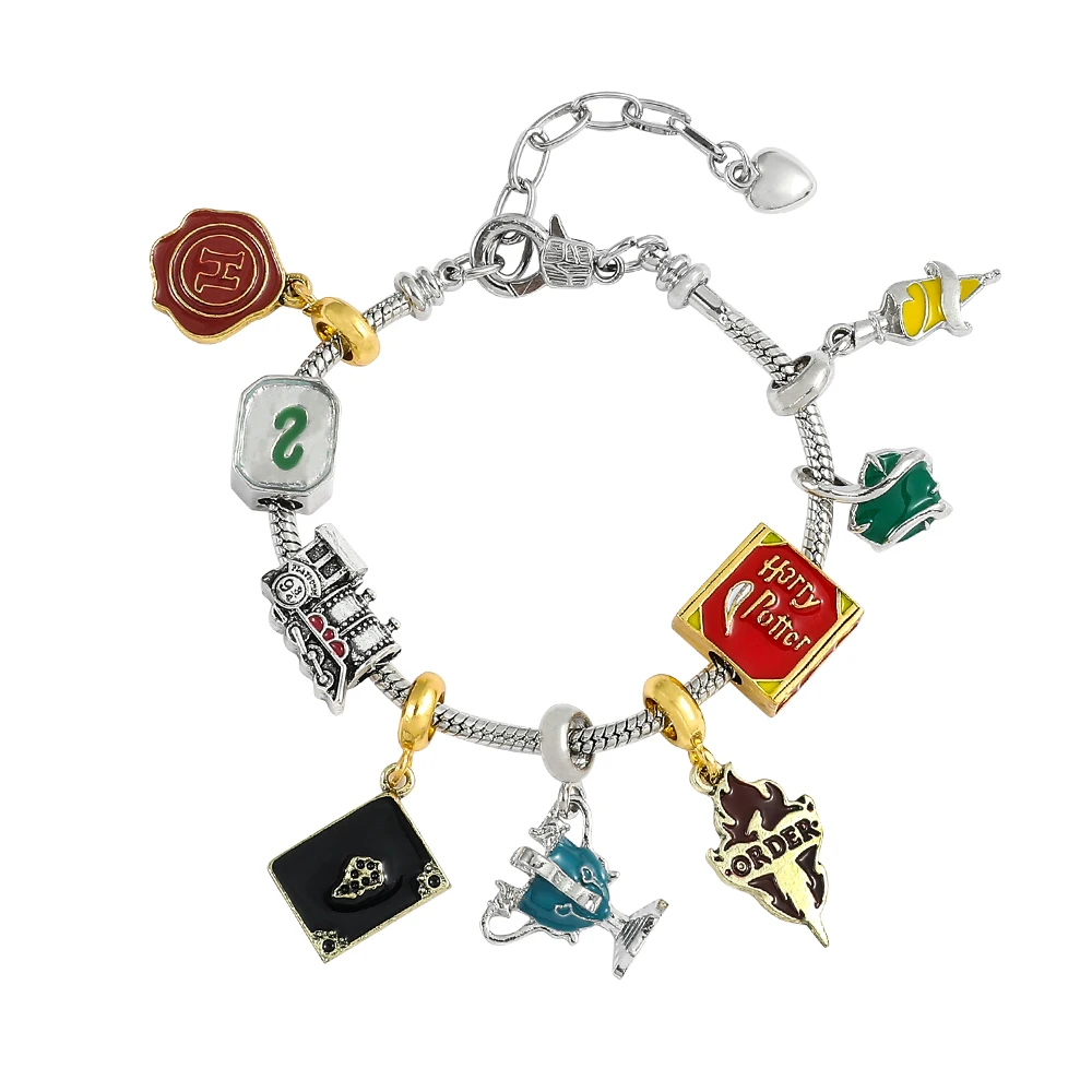 Harri Charms Bracelet Hogwarts Academy of Magic Slytherin Beads Pendant Bracelet DIY Bangle for Fans Gifts Accessories