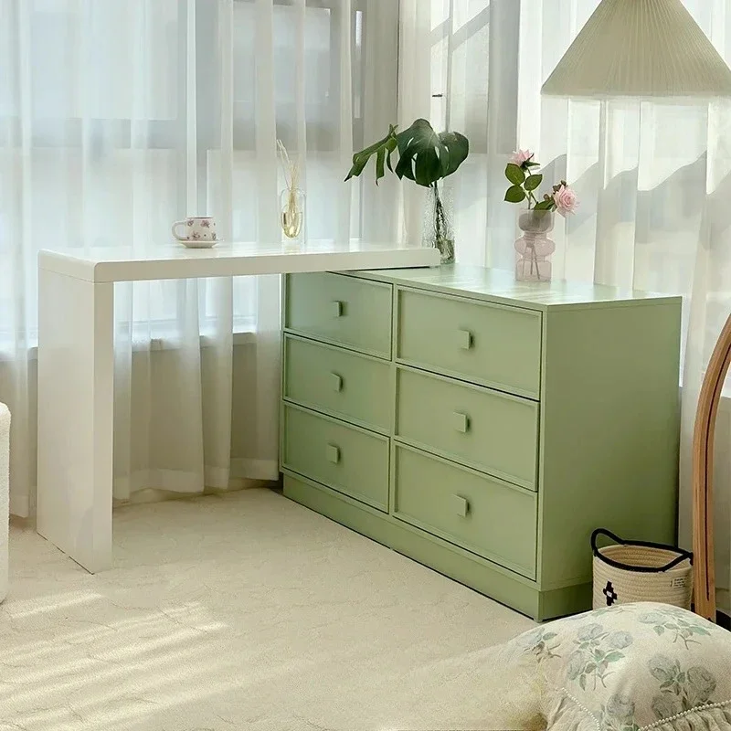 A Six-chest cabinet dresser integrated cream wind solid wood makeup table modern simple storage cabinet corner