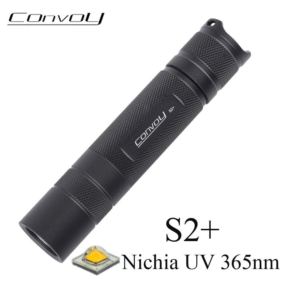 UV Flashlight Convoy S2+ with Nichia UV 365nm Linterna Led Fluorescent Agent Detection Mini Torch High Power 18650 Work Light