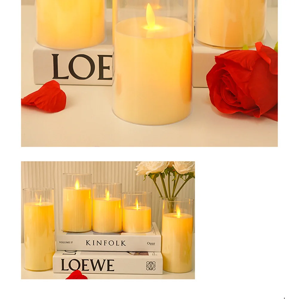 Conjunto de 3 velas cintilantes sem chama, luz cintilante LED 3D chama velas com controle remoto e temporizador, velas a pilhas