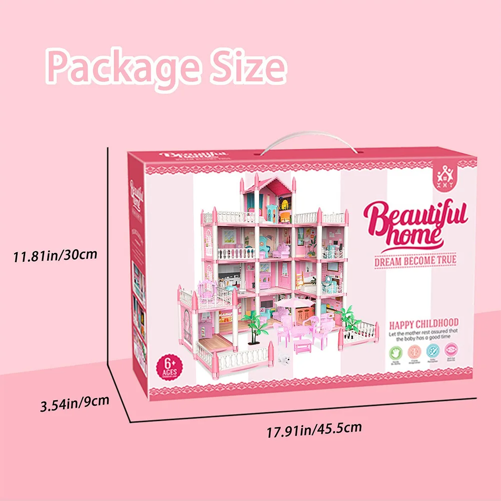 3D DIY Dream Princess Castle Villa Assembly Doll House Set Toy Lovely Doll House Children's Music Doll House Assembly Villa Hous